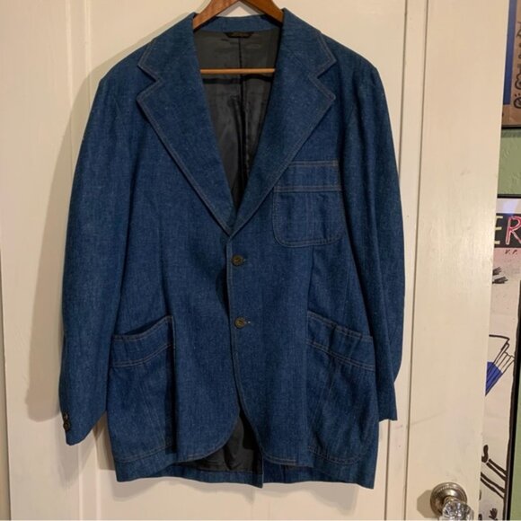 Vintage Levi's Panatela Blue Denim 3 Piece Suit Set (Sports Coat, Vest & Jeans) - Picture 4 of 16